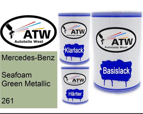 Mercedes-Benz, Seafoam Green Metallic, 261: 500ml Lackdose + 500ml Klarlack + 250ml Härter - Set, von ATW Autoteile West.